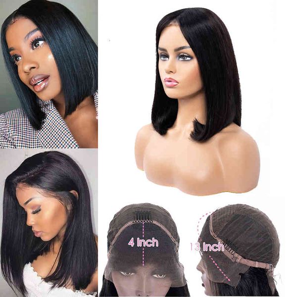 

9a brazlian human hair short bob to ear frontal wigs 13x4 straight lace closure wig 150% density, Black;brown