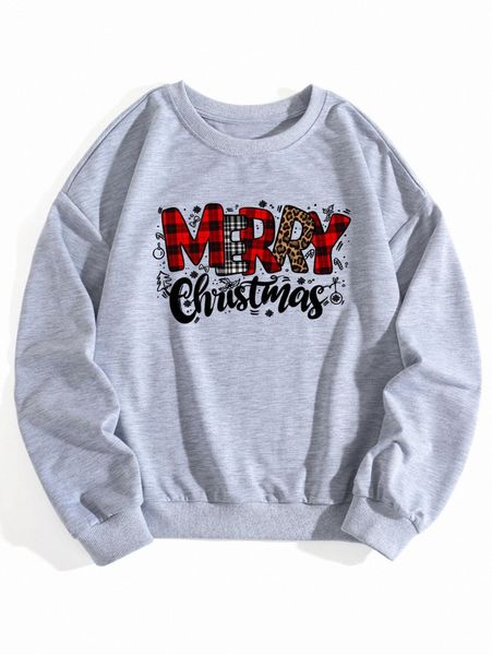

plus christmas print drop shoulder sweatshirt f51x#, Black