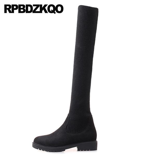 

boots low heel black over the knee long shoes slim 12 44 thigh high for plus size women chunky tall big 10 stretch