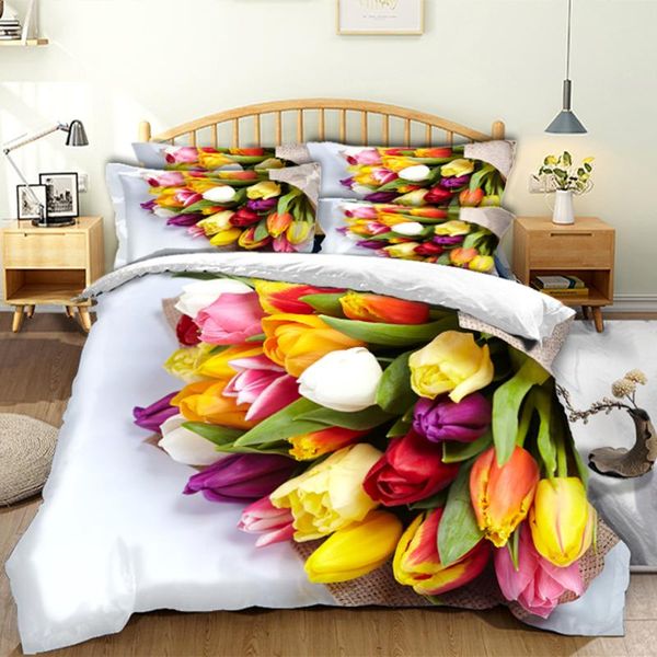 

bedding sets wostar home decoration set 3d print tulip flower duvet cover and pillowcase textile single double  king size