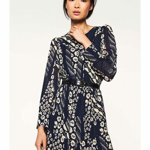 

casual dresses o neck women floral print elegant dress long sleeve a line lady mini beach dresssashes sundress summer vestidos, Black;gray