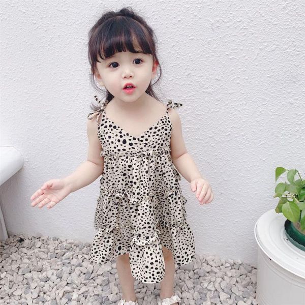 

girl's dresses toddler kids casual lovely slip dress summer baby girls sleeveless leopard print loose v-neck one-piece, Red;yellow