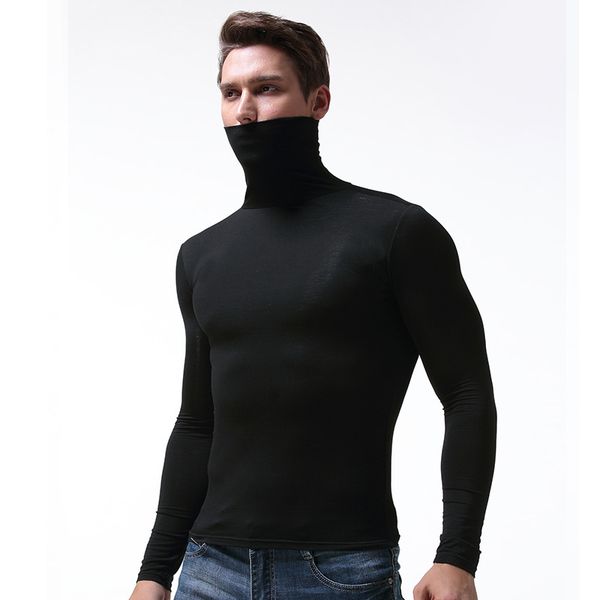 

long sleeve t shirt men turtleneck modal tshirt tight elastic tees soft and breathable y0322, White;black