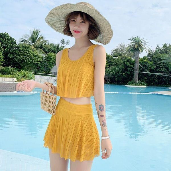 

one-piece suits swimsuit women split skirt-style boxer shorts breasts gathered slimming spring korea fresh soft two-piece suit swimwear