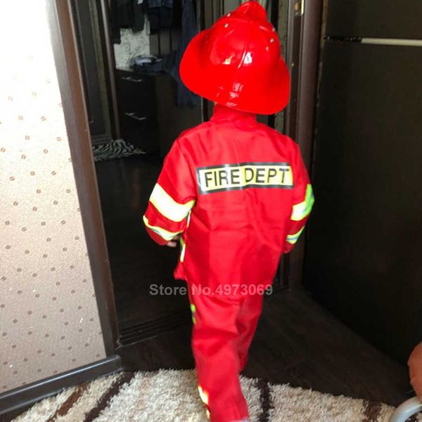 Carnaval Fancy Kids Sam Bombeiro Cosplay Firefighter Work Uniforme Menino Menina Performance Suit New Year Christmas Presente Para Crianças Y0913