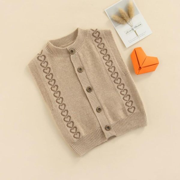 

pullover girls casual knitted sweater vest, heart printed pattern round collar button-down waistcoat, pink/ black/ apricot, Blue