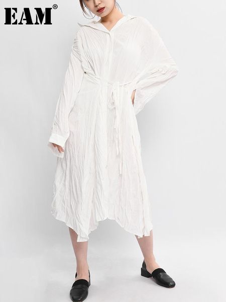 

casual dresses [eam] women white pleated irregular big size shirt dress lapel long sleeve loose fit fashion spring autumn 2021 1db19400, Black;gray
