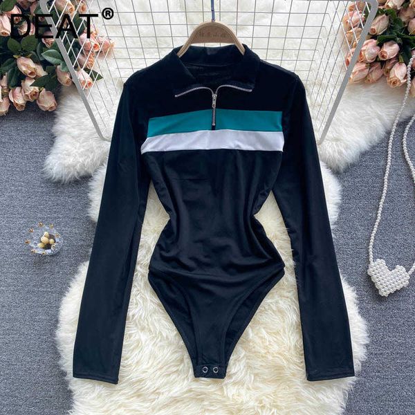 

deat women lapel long sleeve stitching personality bodysuits arrivals temperament fashion spring summer 11d1570 210709, Black;white
