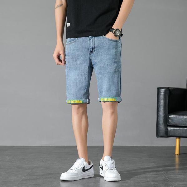 

men's jeans summer casual denim shorts slim fit straight grey blue five-point half length pants daliy wear trousers clothing