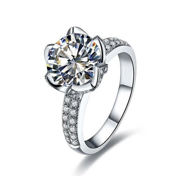 

cluster rings real 14k gold lotus flower brand quality 2ct classic jewelry solid white diamond ring engagement women wedding, Golden;silver