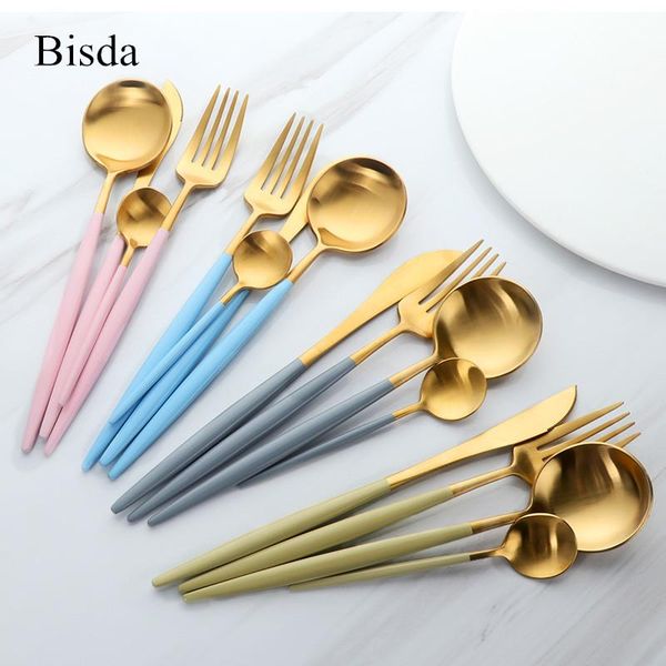 

dinnerware sets luxury set 18/10 stainless steel flatware matte gold tableware knives fork western