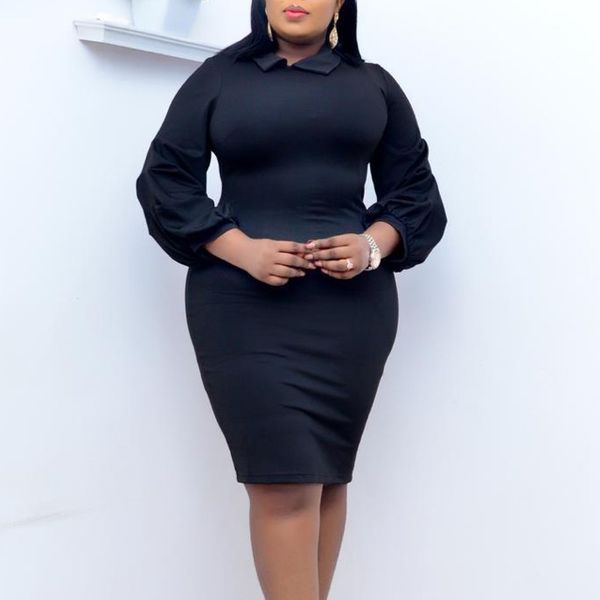 

women bodycon dress long sleeves slim elegant office ladies classy work wear package hip plus size african fashion female robes 210416, Black;gray