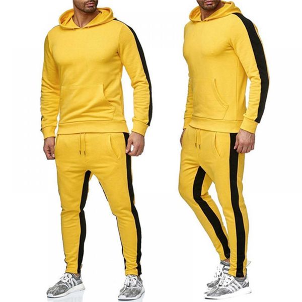 

designer autumn winter patchwork pocket sweater mens pants sets sports suit tracksuit black bruce lee yellow cosplay two pi, Gray