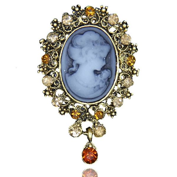 

alloy high grade beauty head brooch pendant dual purpose acrylic inlaid diamond pin, Gray