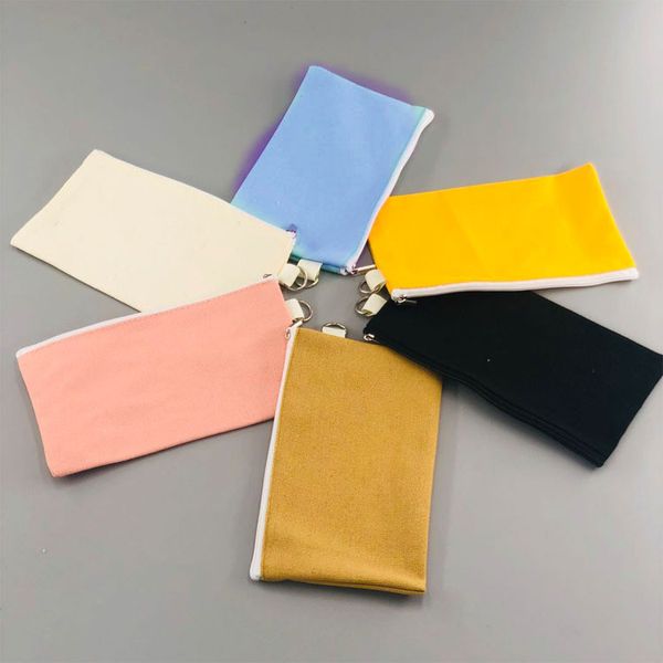 

coloful blank canvas bag zipper pencil cases pen pouches cotton cosmetic bags makeup clutch bag organizer