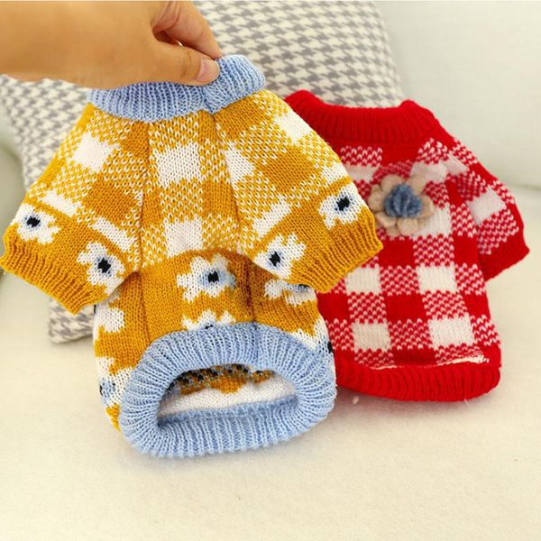 

pet dog cat autumn winter yellow red flower warm sweater clothes apparel