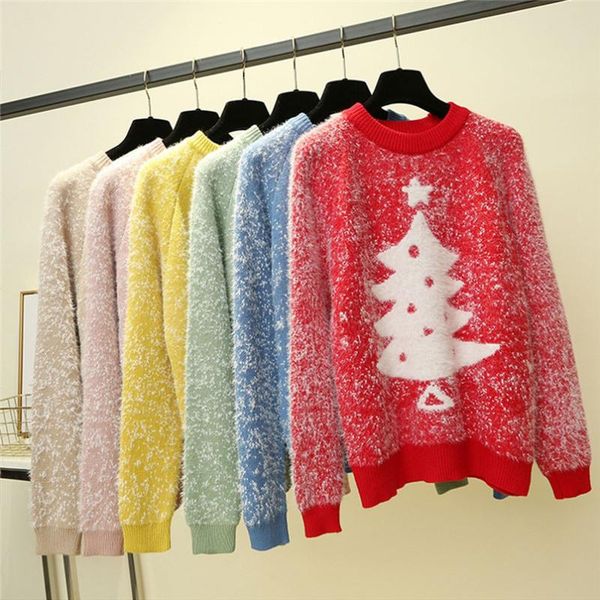 

women's sweaters fashion soft warm elegant sweater women o-neck merry christmas tree print thick knitted pullover #4n19, White;black