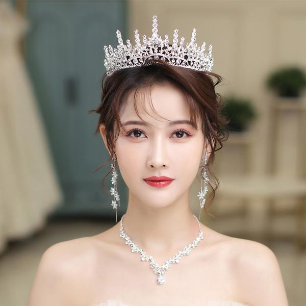 

earrings & necklace elegant bridal wedding jewelry sets bride hair accessories zircon necklaces crowns for women set, Silver