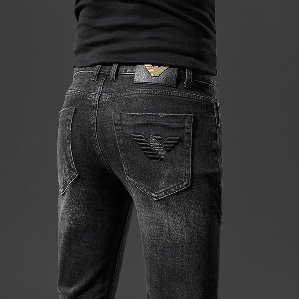 

men's jeans ajoc 2021 spring foreign trade printed black men fashion slim fit skinny denim korean casual style pants, Blue