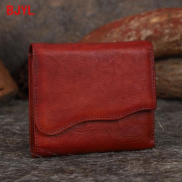 

wallets retro leather tri-fold mini purse women's short wallet genuine female small card holder women coin purses, Red;black