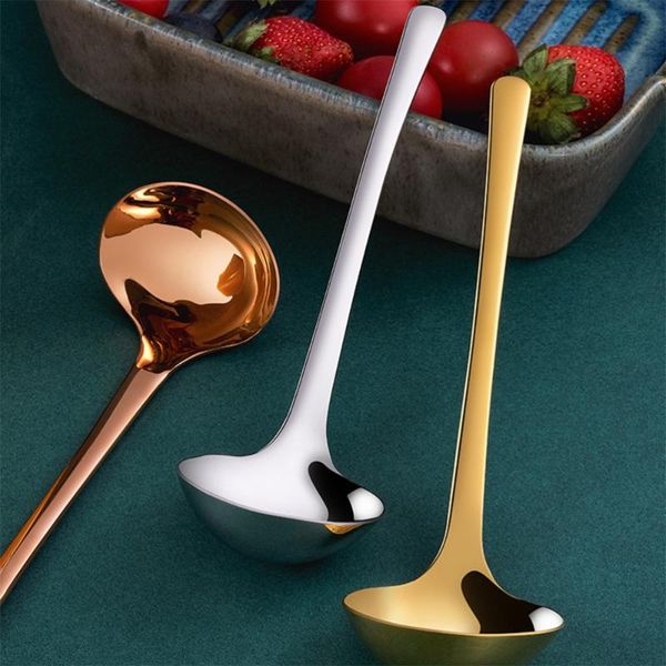 

spoons long handle soup spoon stainless steel serving scoop mixing for home restaurant (rose gold)