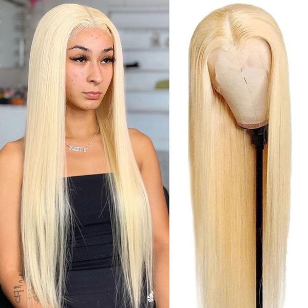 

closure wig maxine 4x4 613 lace front straight hair blonde human 180% 13x4 13x6 hd frontal wigs, Black;brown