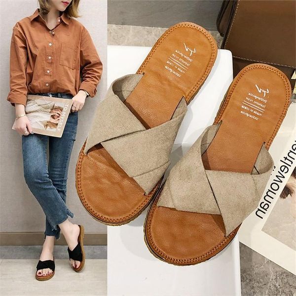 

comfortable flat sandals open toe beach shoes woman footwear 2021 women soft three color stitching ladies slippers, Black