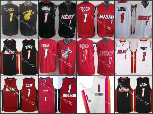 

miami heat men #1 chris bosh chris retro basketball jersey, Black