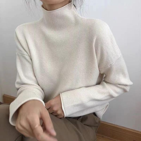 

women's sweaters women turtleneck soft warm sweater autumn winter sloid color knitted jumper female casual basic bottoming pullover 202, White;black