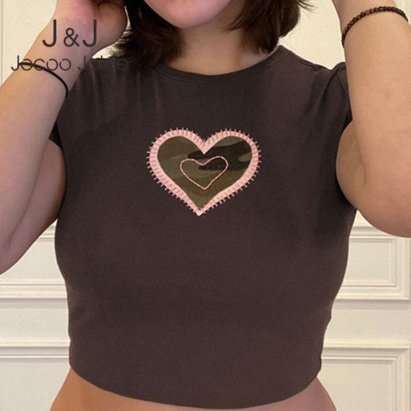 

jocoo jolee women summer street style embroidery navel cropped slim basic casual camouflage hit color party tee 210518, White