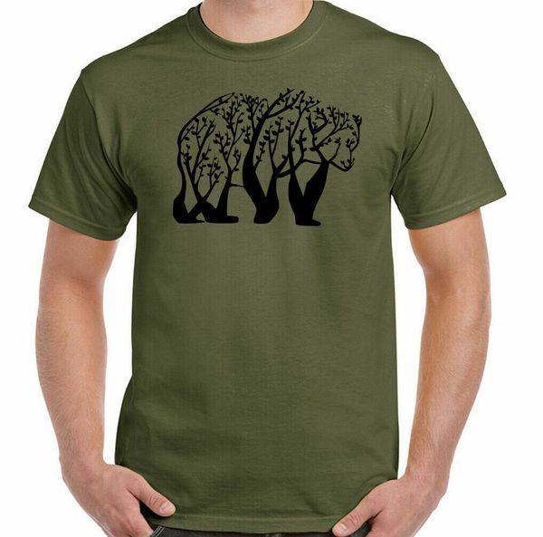 

bear t-shirt mens funny tree abstract art wild animal outdoor top, White;black