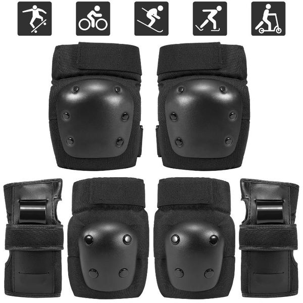

in 1 kids/adults knee pads elbow wrist sport protective gear set for cycling skateboard roller skating, Black;gray