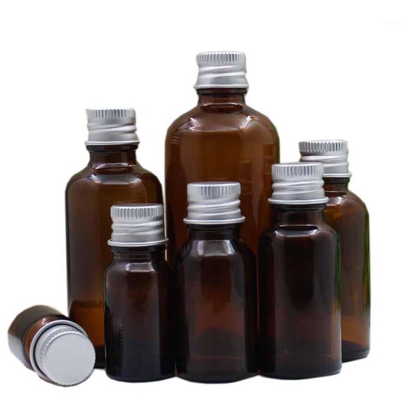 

storage bottles & jars 5ml,10ml,15ml,20ml,30ml,50ml,100ml empty amber glass sample vials aluminum cap brown essential oil