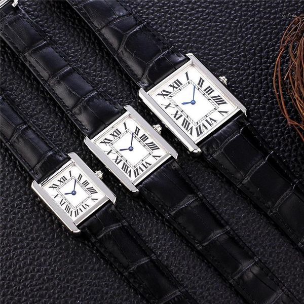 

wristwatches brand c quartz watches 316l stainness steel case genuine leather rectangle watch wrist for woman, Slivery;brown