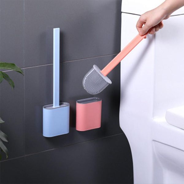 

bath accessory set silicone wc toilet brush wall mounted flat head flexible soft bristles with quick drying holder for bathroom