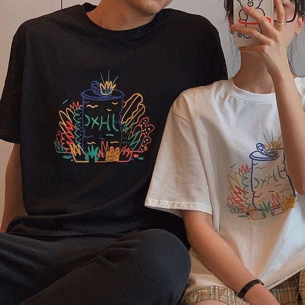 

women's cotton short-sleeved t-shirt loose summer wide 2021 ins trendy graffiti all-matching couple half sleeve clothes, White