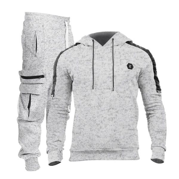 

men's tracksuits brand clothing hoodie+pants sets casual tracksuit male sportswear 2021 multi-pocket cargo pants+hoodie suit#f30, Gray