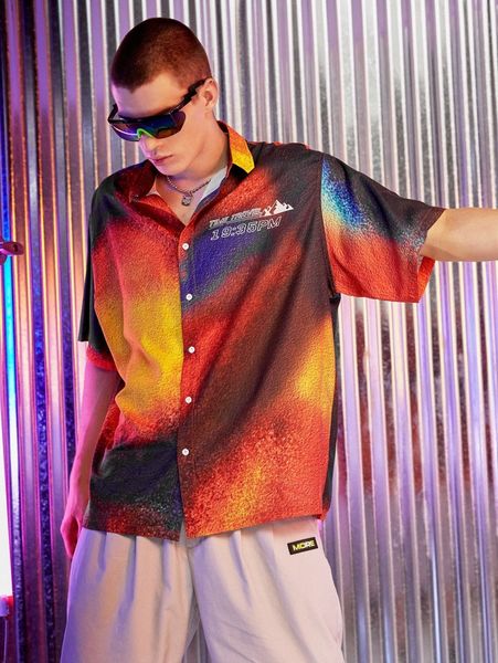 

men letter graphic colorblock shirt 798e#, White;black