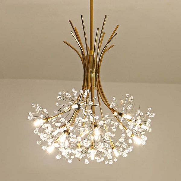

pendant lamps modern art deco led gold black crystal chandeliers dandelion golden hanging decorative lights fixture lighting home