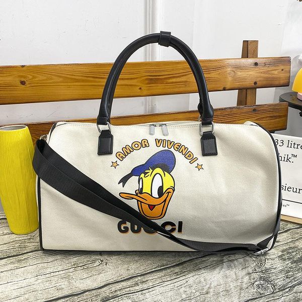 

duffel bags luxury large travel duffle weekender boston handbags black canvas cartoon printing sports with crossbody strap women