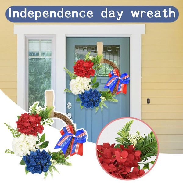 

decorative flowers & wreaths independence day patriotic artificial hydrangea flower vine weaving wreath garland front door christmas party w
