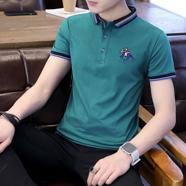 

summer cotton polo korean casual collar t- men's lapel short sleeve busins trend t-shirt, Black