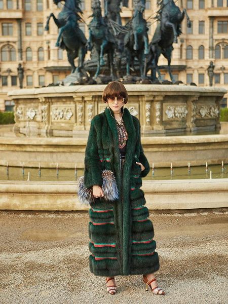 

women's fur & faux arlene sain russian sable rivet green long coat female italian designer original, Black