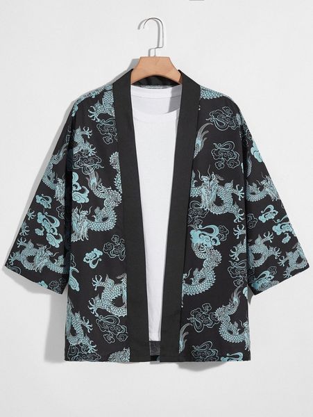 

men 1pc chinese dragon graphic kimono u4ht#, White;black