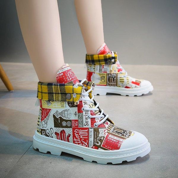 

boots spring autumn women ankle fold casual girls graffiti street style trend, Black