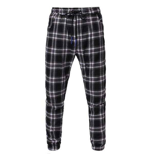

men's pants high wasit pencil 2021 spring autumn slim fit plaid straight leg trousers casual jogger sweatpants male sportwear, Black