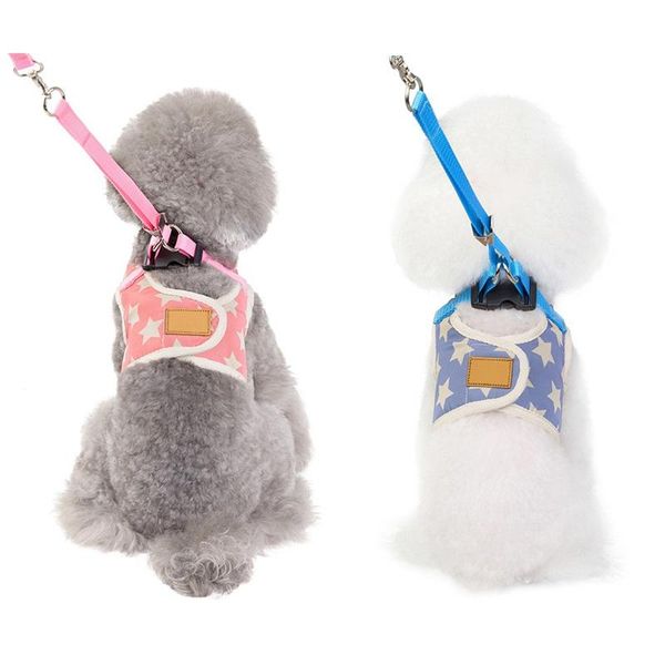

dog collars & leashes mesh dogs harness and leash set kitten puppy vest leads outdoor walking pet stars print safety