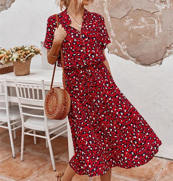 

bohemian leopard print shirt casual womens dress midi holiday summer a line loose beach vestidos, Black;gray