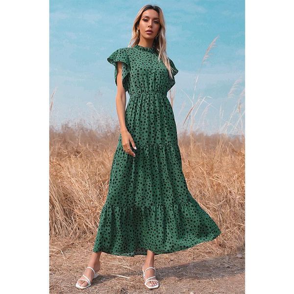 

casual dresses 2021 style women's polka dot long skirt loose print short-sleeved dress, Black;gray