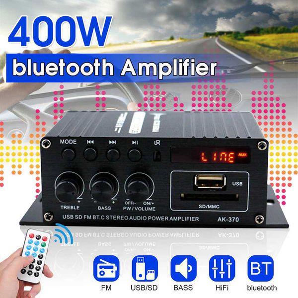 400W 2 * 200W estéreo HiFi Car Home Subwoofer Car Audio Audio Amplificador AMP Sound Speaker Bluetooth Edr LED de áudio Amplificadores de design